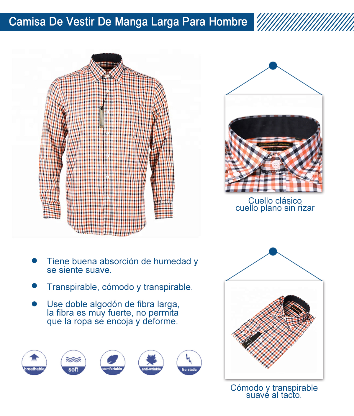 Camisa De Vestir De Manga Larga Para Hombre