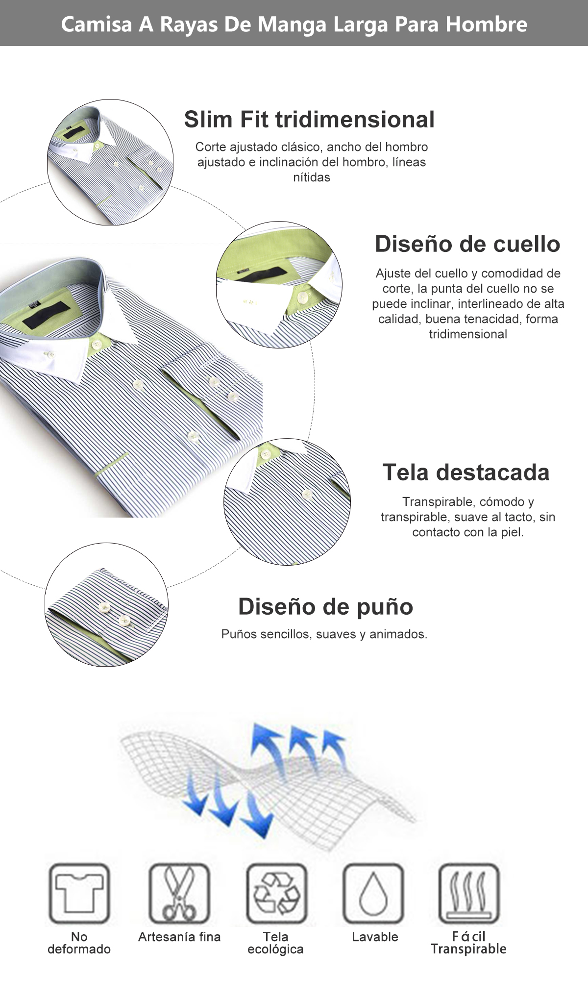 Camisa A Rayas De Manga Larga Para Hombre