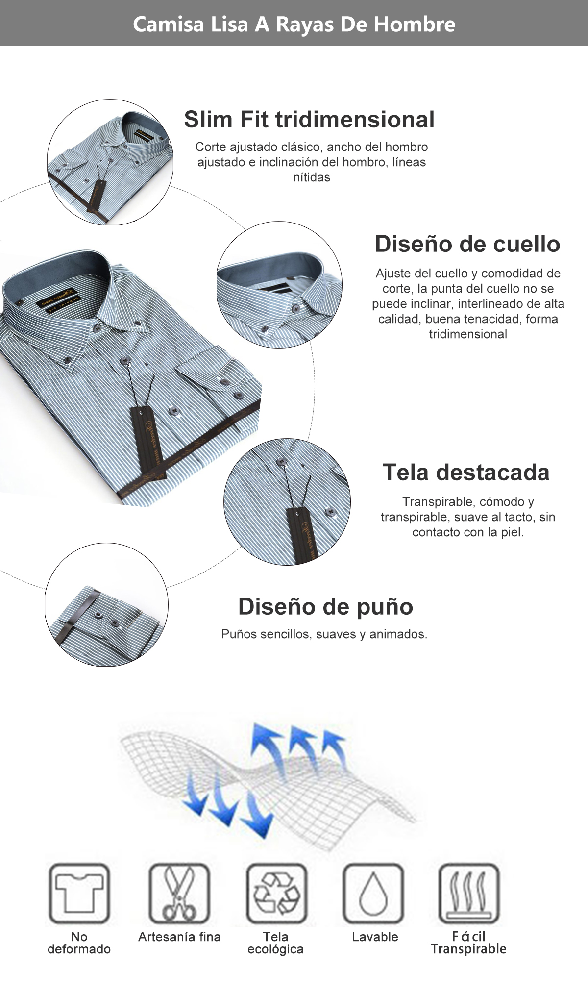 Camisa Lisa A Rayas De Hombre