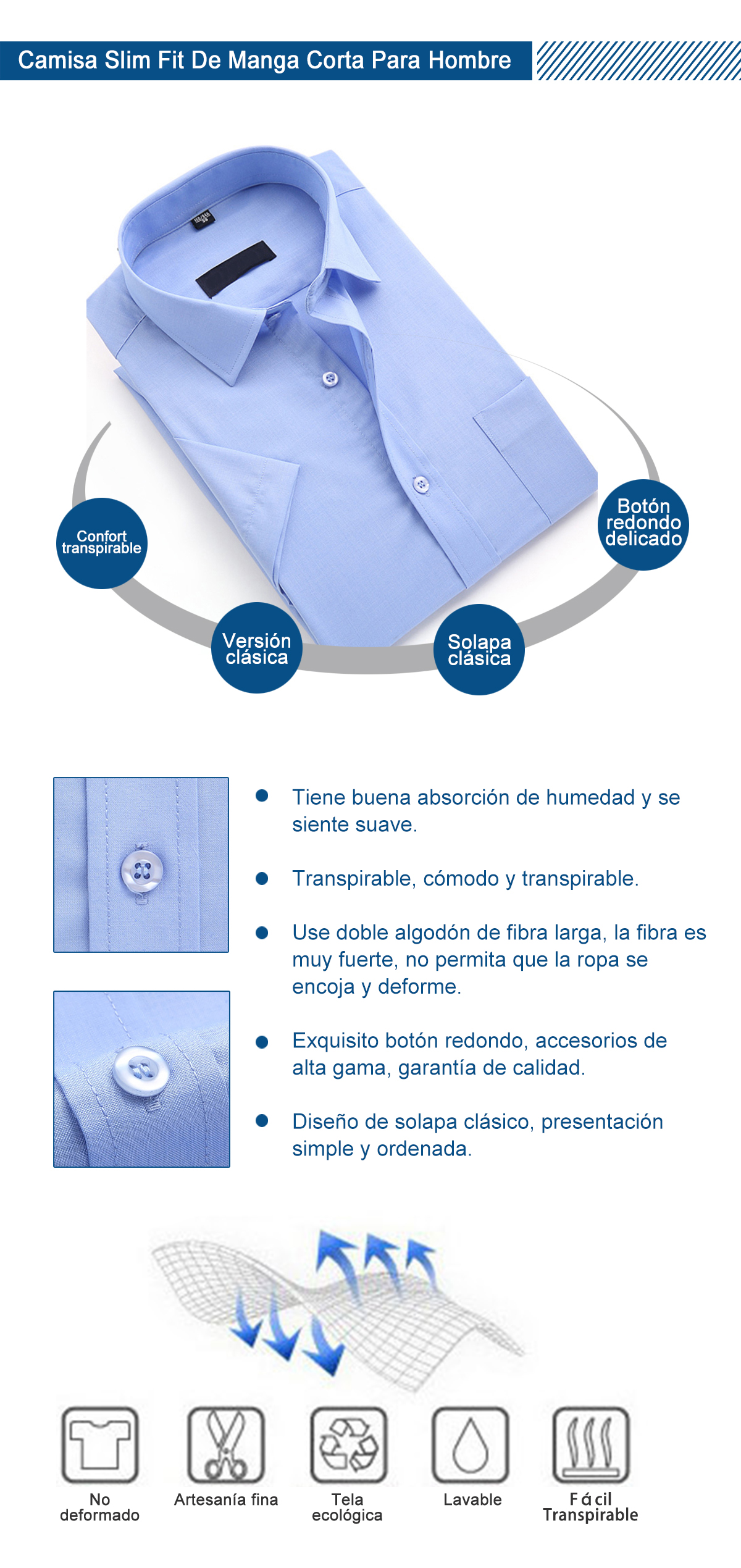 Camisa Slim Fit De Manga Corta Para Hombre