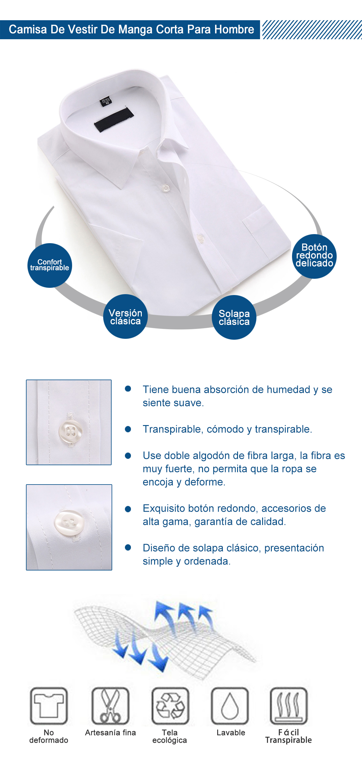 Camisa De Vestir De Manga Corta Para Hombre