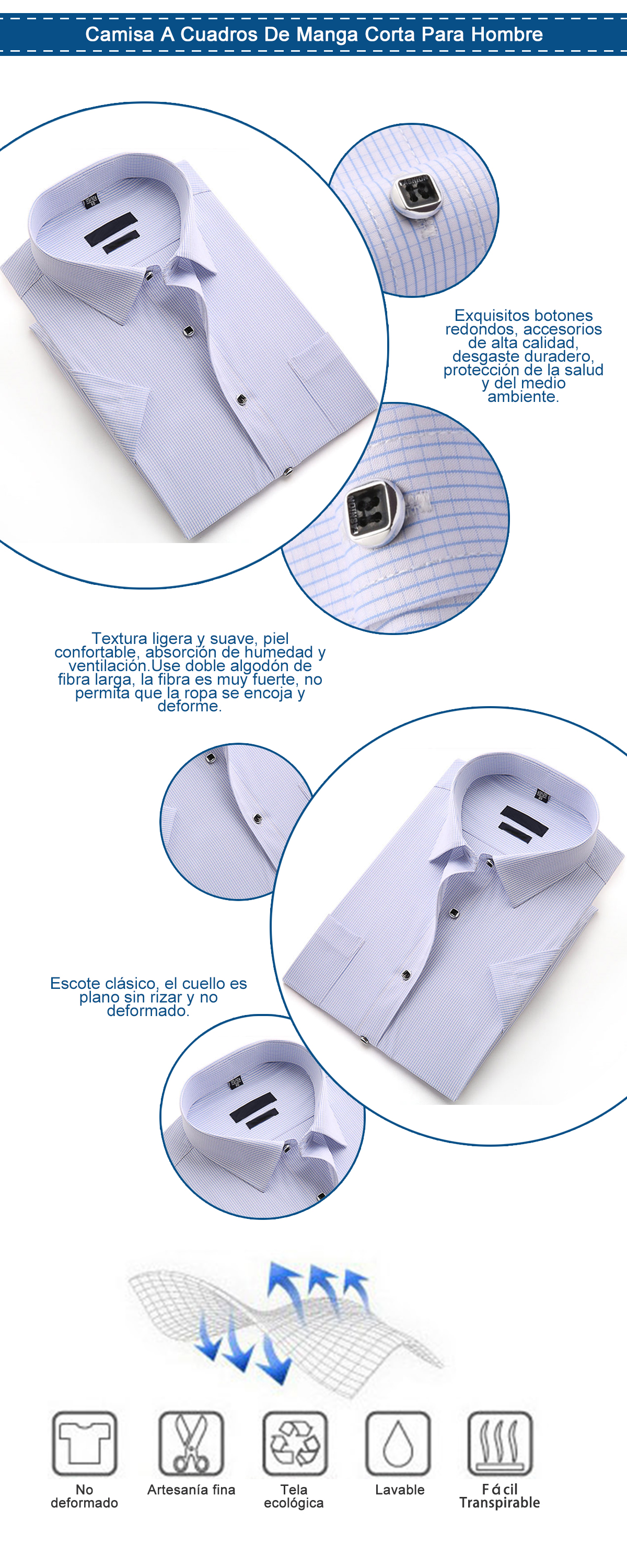 Camisa A Cuadros De Manga Corta Para Hombre
