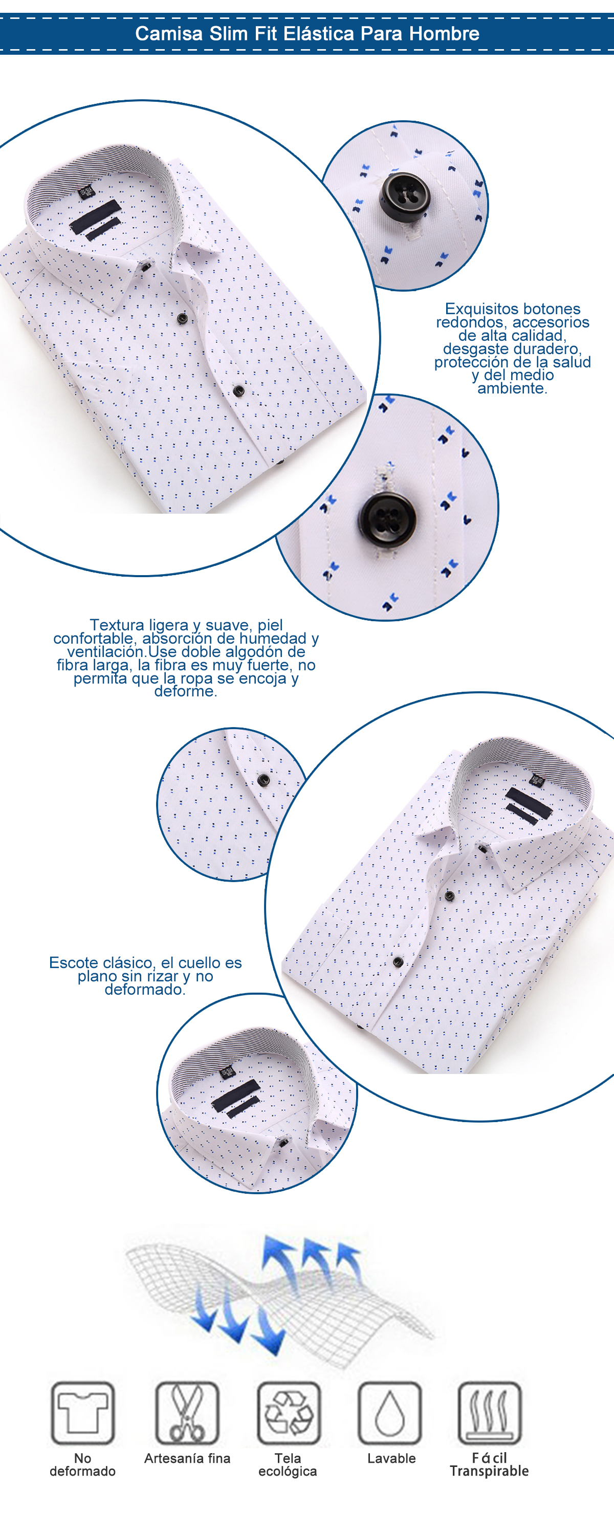 Camisa Slim Fit Elástica Para Hombre