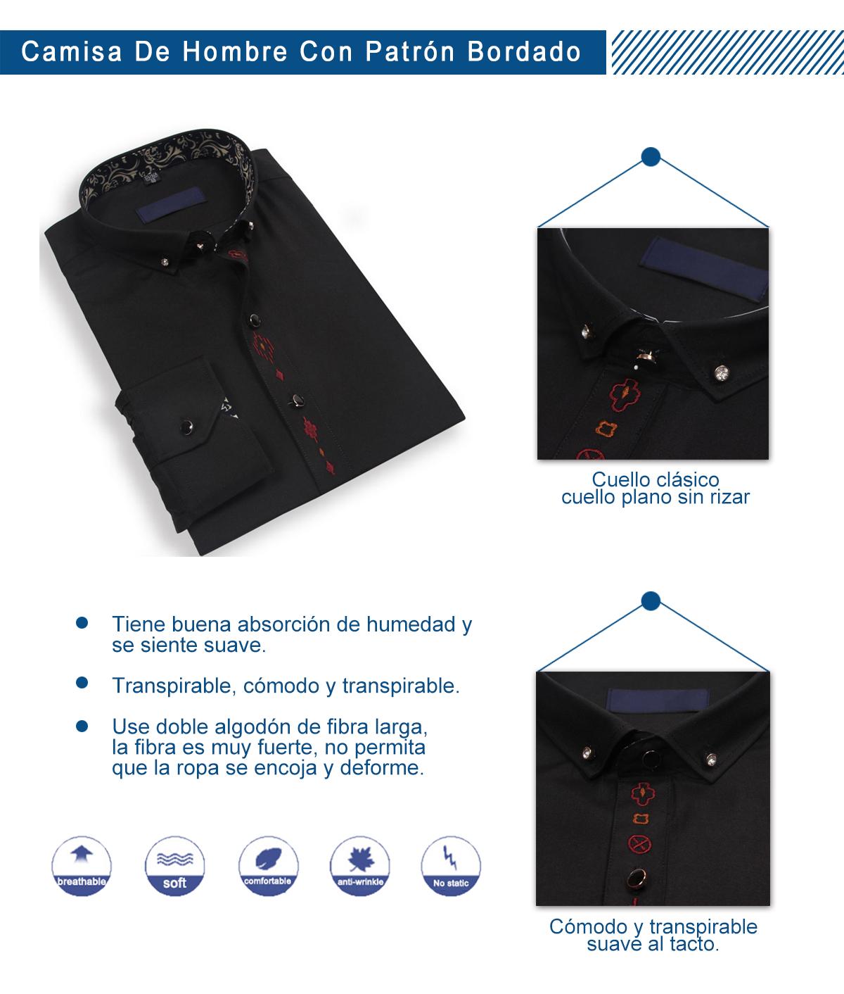 Camisa De Hombre Con Patrón Bordado